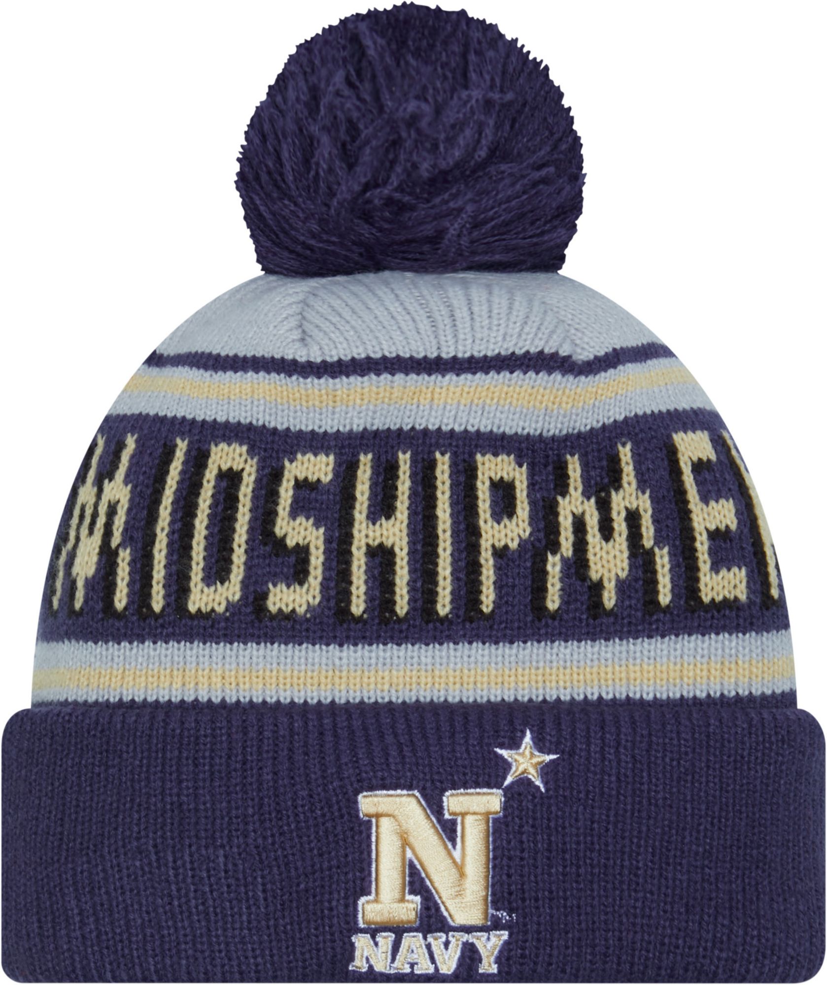 New Era Men's Navy Midshipmen Navy Pom Wordmark Beanie