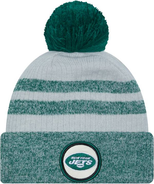 New Era Men's New York Jets Patch Grey Pom Knit Beanie