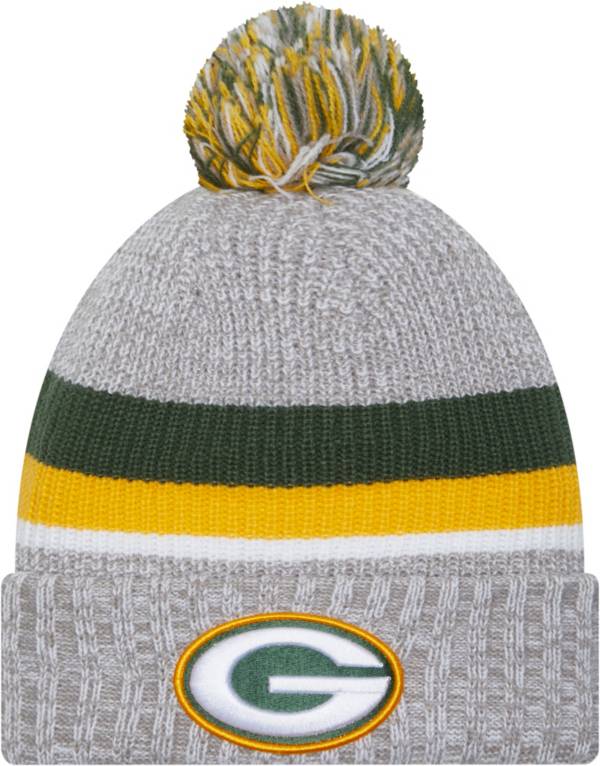 New Era Men's Green Bay Packers Heather Grey Pom Knit