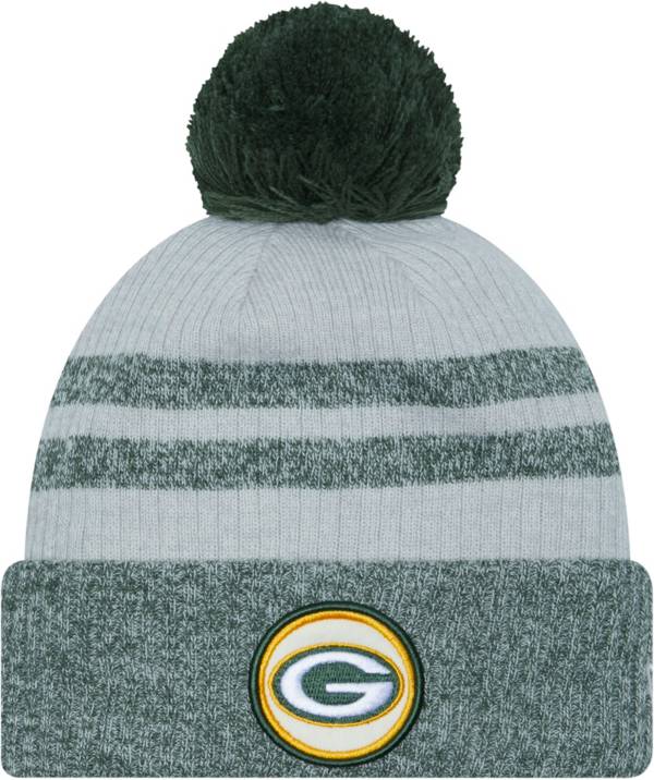 New Era Men's Green Bay Packers Patch Grey Pom Knit