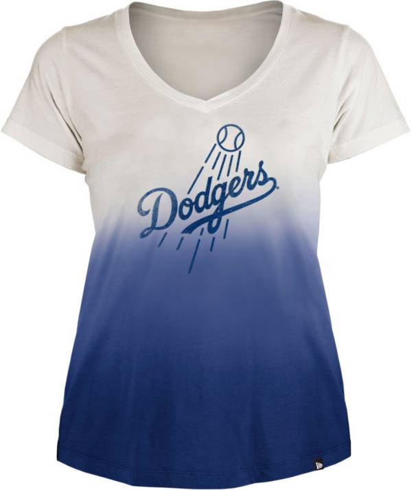 New Era Women's Los Angeles Dodgers Blue Dipdye Scoop V-Neck