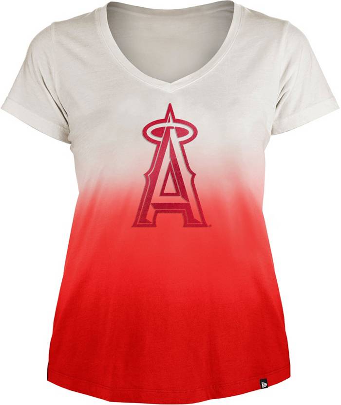 New Era Women's Los Angeles Angels Red Dip Dye V-Neck T-Shirt