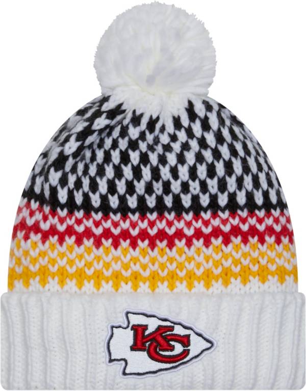 New Era Kansas City Chiefs Black 2-Stripe Cuff Pom Mens Knit Hat