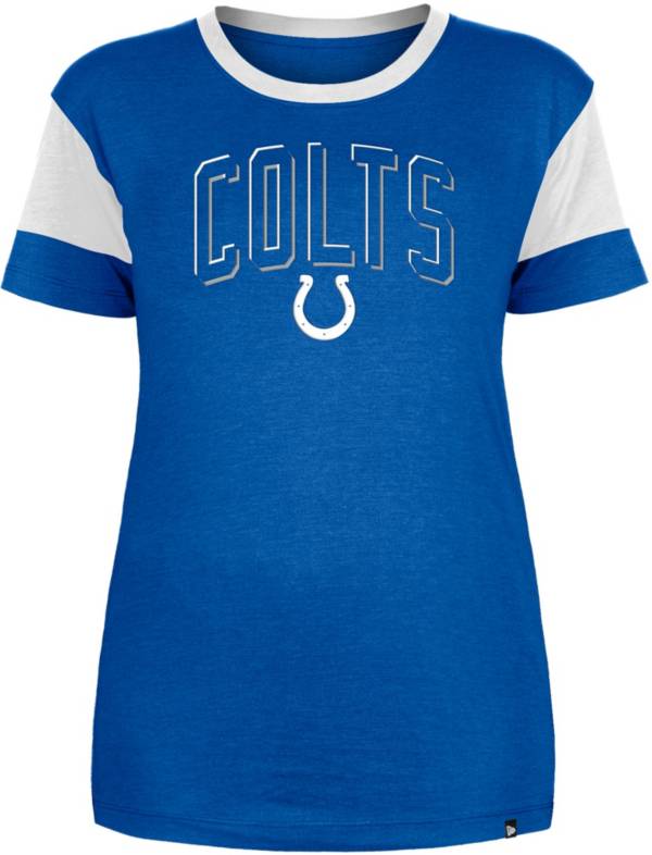 New Era Women's Indianapolis Colts Blue Raw Edge Cropped Hoodie