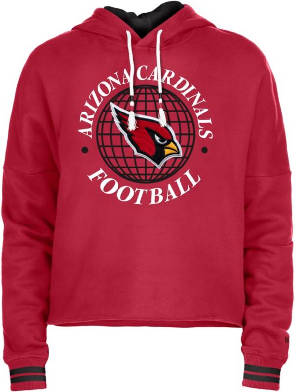 New Era Women's Arizona Cardinals Red Raw Edge Cropped Hoodie