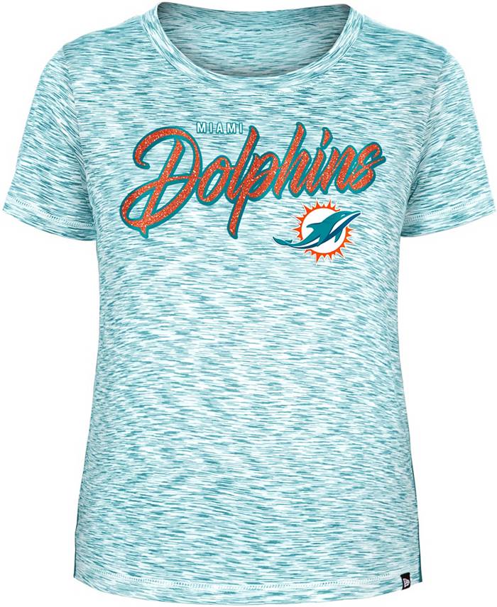 New Era Women's Miami Dolphins Space Dye Glitter Aqua T-Shirt
