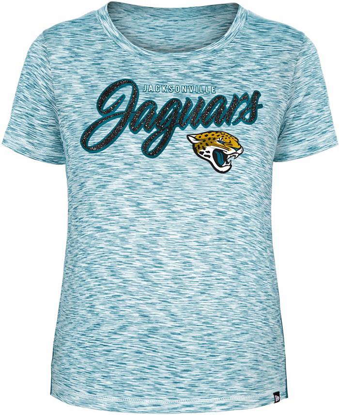 New Era Women's Jacksonville Jaguars Space Dye Glitter Teal T-Shirt