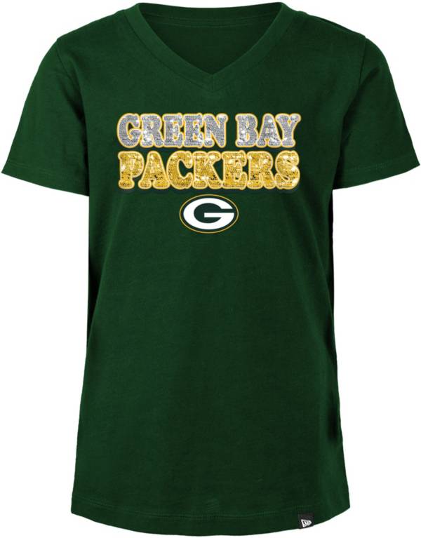 New Era Girls' Green Bay Packers Sequins Green T-Shirt