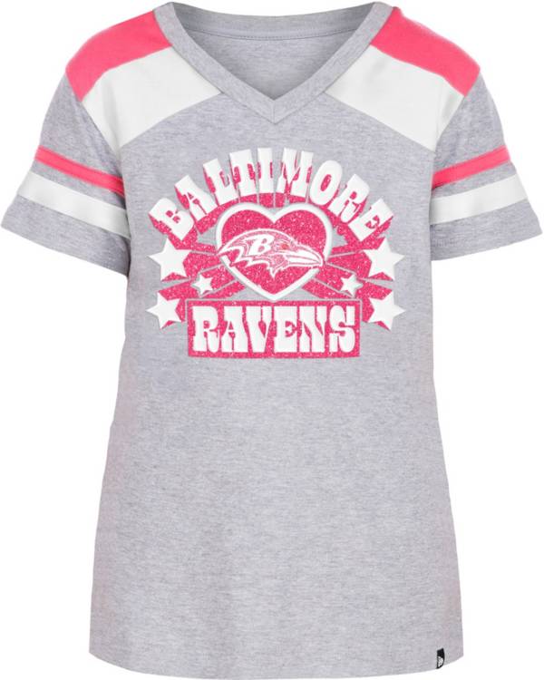 Baltimore Ravens New Era Girls Youth Reverse Sequin V-Neck T-Shirt - Black