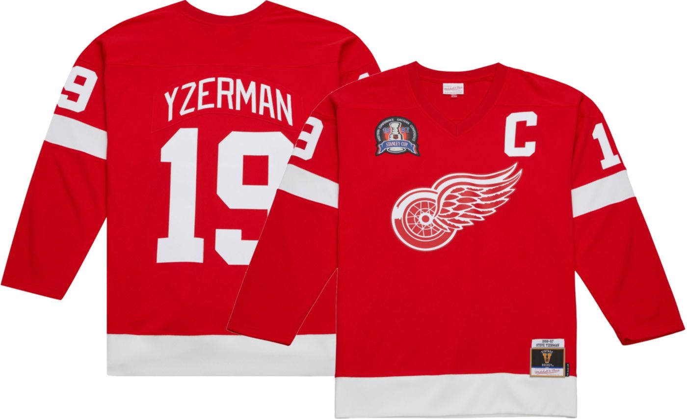 Men s Mitchell Ness Steve Yzerman Red Detroit Wings Big Tall Captain Patch Blue Line Player Jersey