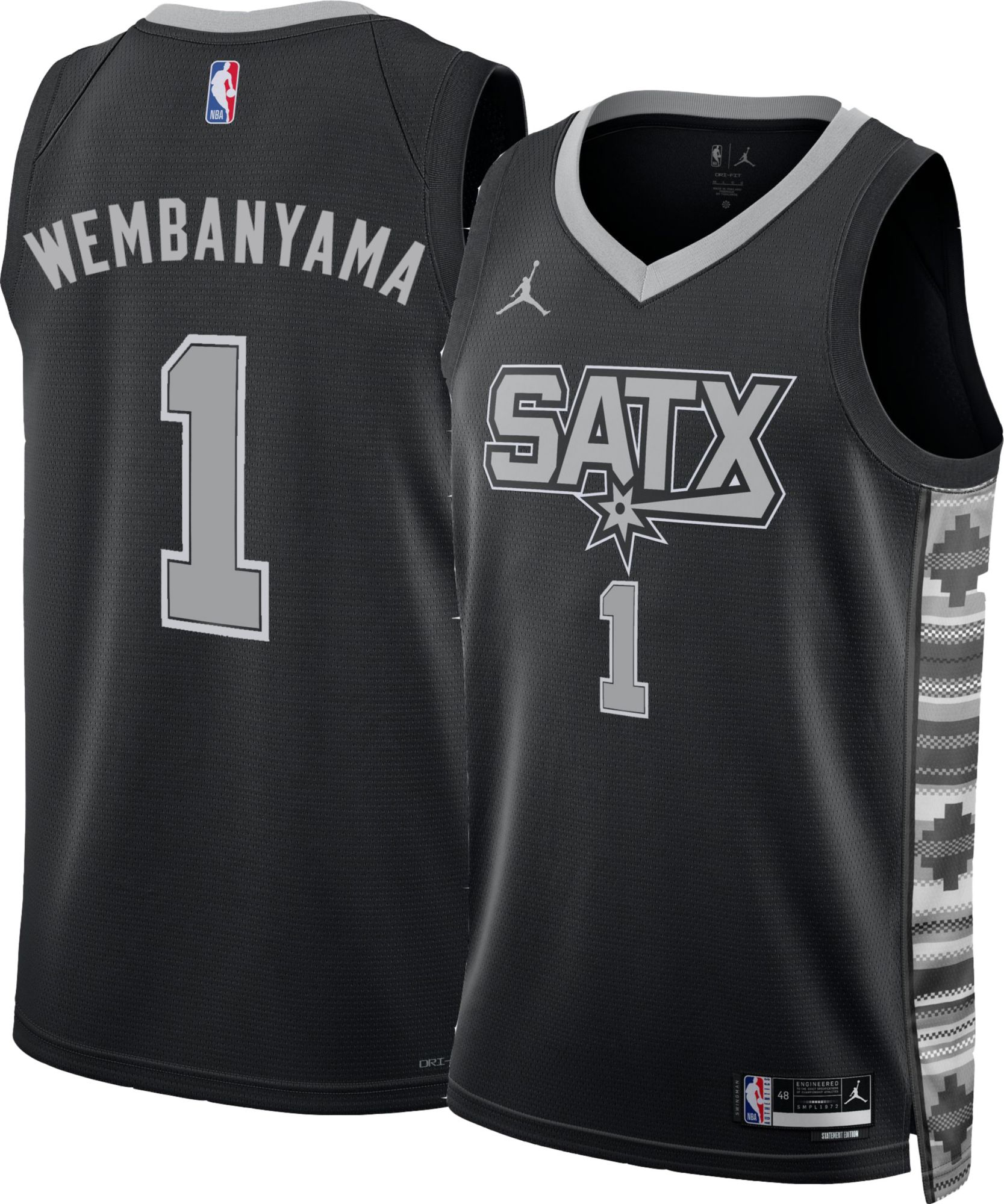 Nike Adult San Antonio Spurs Victor Wembanyama #1 Black Dri-Fit ...