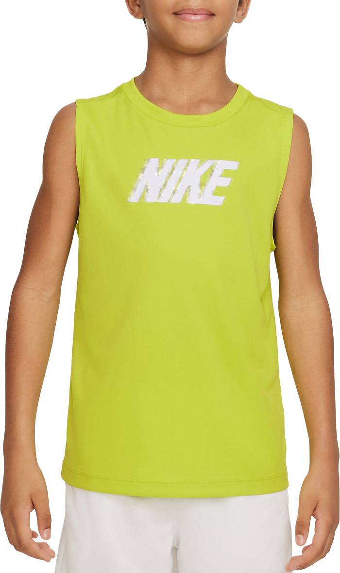 Nike Boys' Dri-Fit Sleeveless Training Tank Top, Small, Bright Cactus/White