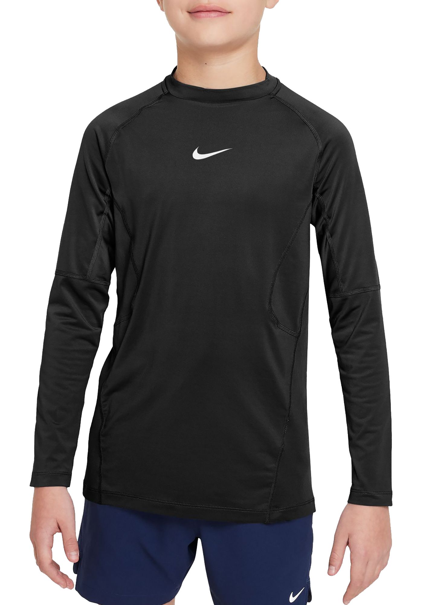 Nike Pro Dri Fit Long Sleeve Top Boys Black White M