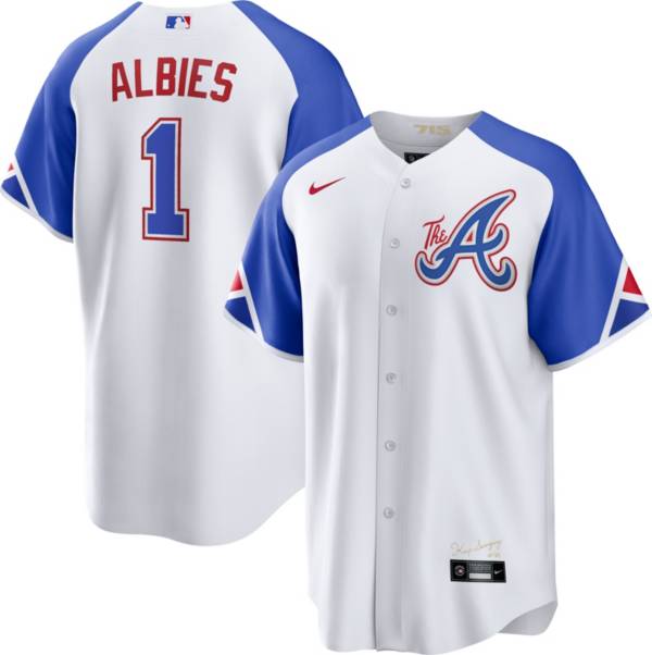 Nike Men's Replica Atlanta Braves Ozzie Albies #1 White Cool Base Jersey