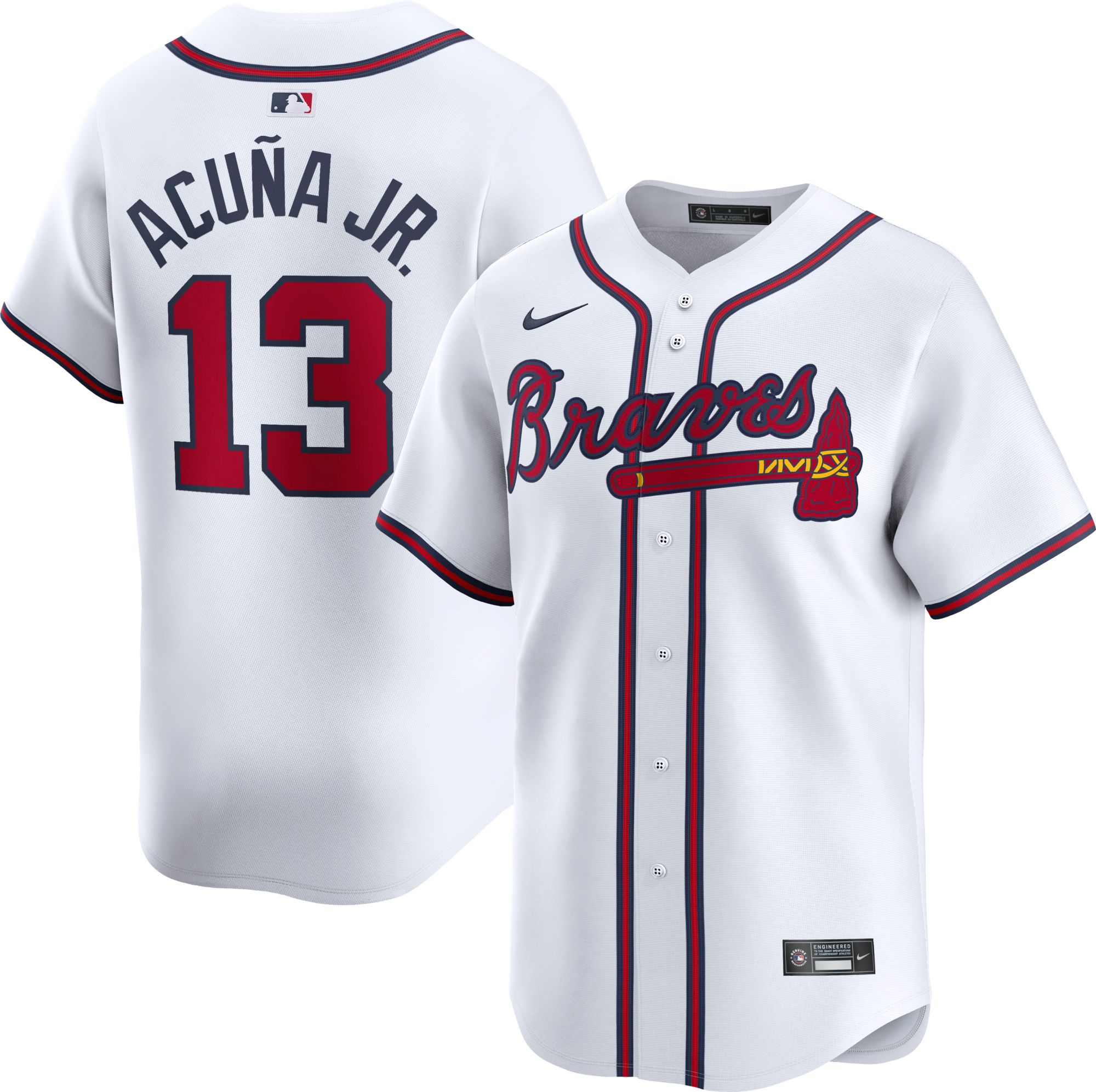 No13 Ronald Acuna Jr. Men's Nike White Fluttering USA Flag Limited Edition Authentic Jersey