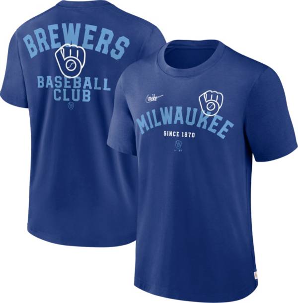 Men's Nike White/Royal Milwaukee Brewers Rewind 3/4-Sleeve T-Shirt