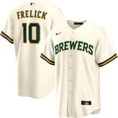sorry, Nike Men's Milwaukee Brewers Sal Frelick #10 Cream Cool Base Jersey is currently out of stock