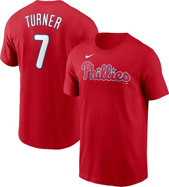 Women's Nike Trea Turner Red Philadelphia Phillies 2023 Name & Number  T-Shirt