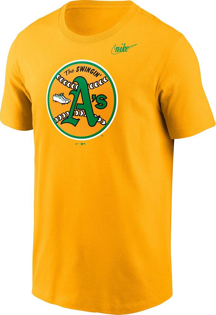 NIKE Oakland Athletics Baseball Yellow T Shirt Size Small Regular