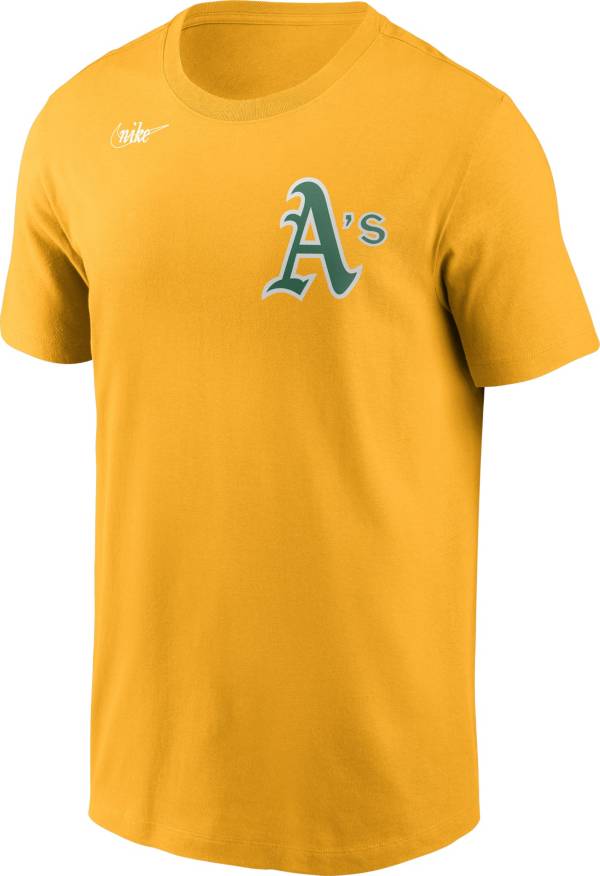 Oakland Athletics Women Top Small Green T-Shirt Logo A's Yellow Ringer  Tee