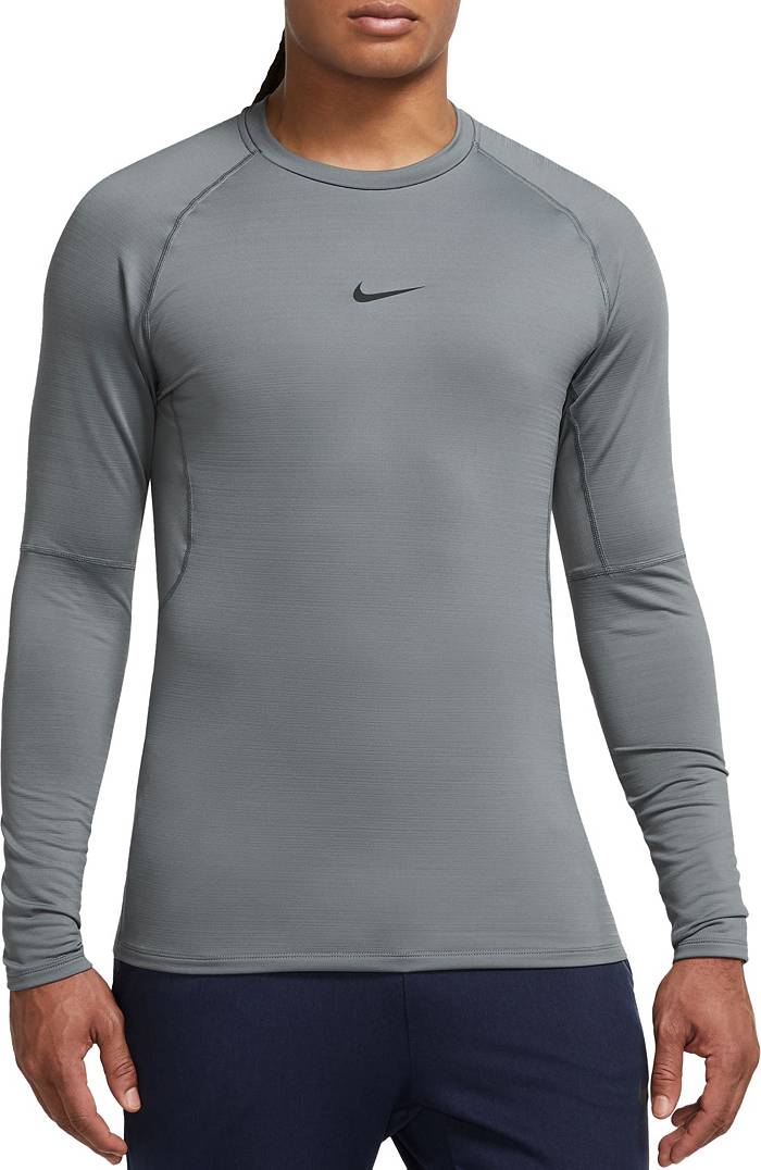 Nike Men's Pro Warm Crewneck Long Sleeve Top, Grey, Size: Small