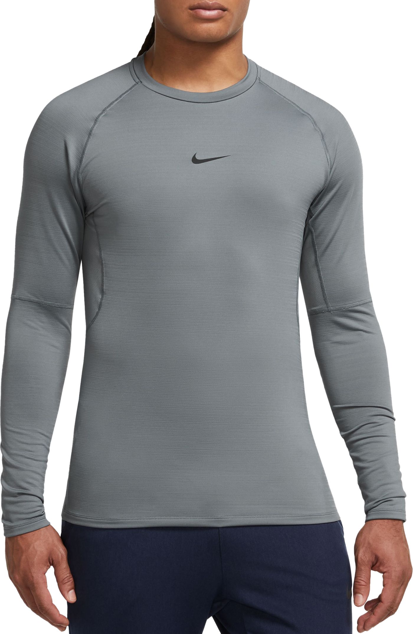 Nike Men s Pro Warm Crewneck Long Sleeve Top Grey Size Medium