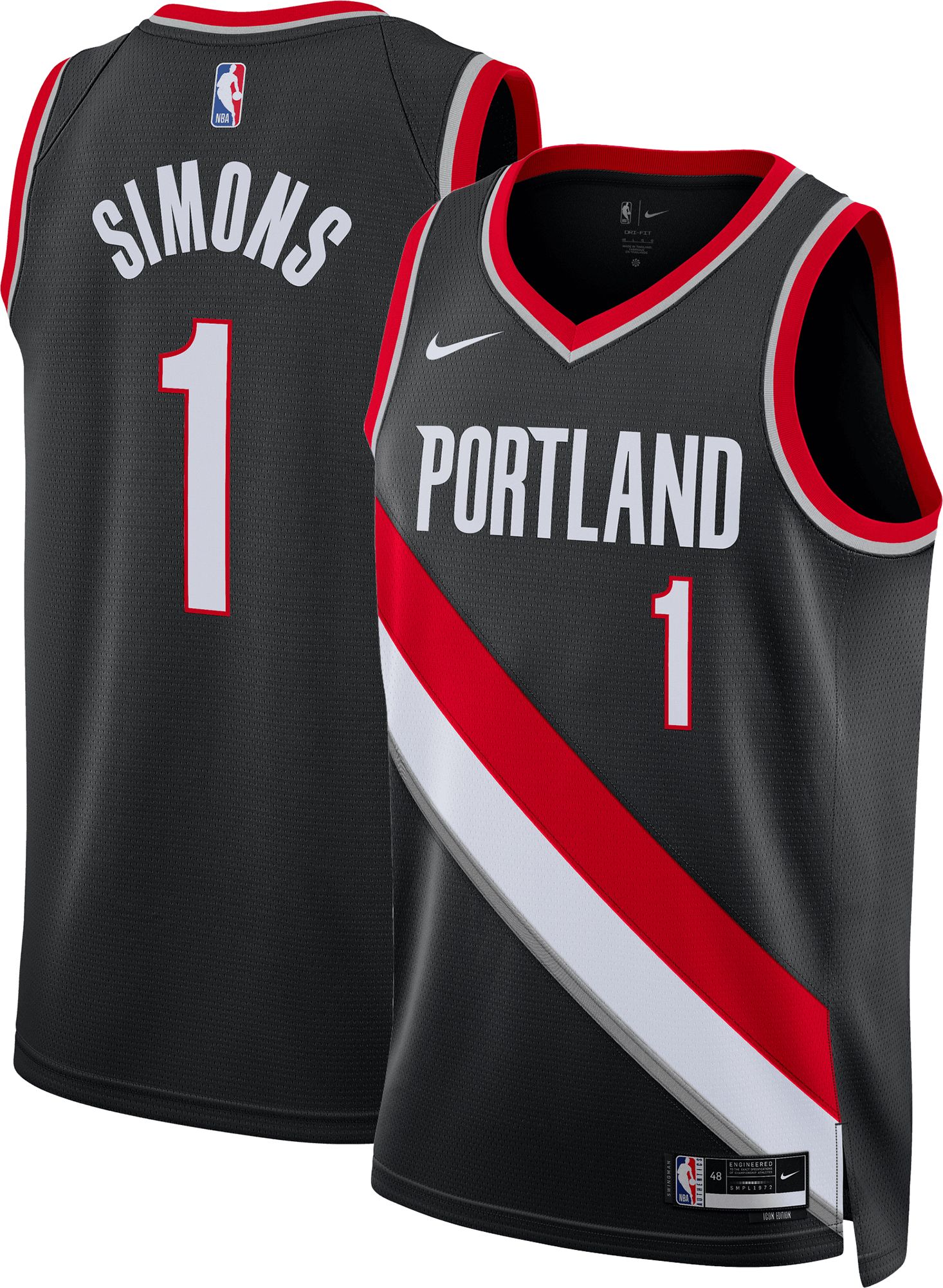 Nike Men's Portland Trail Blazers Anfernee Simons #1 Black Swingman Jersey