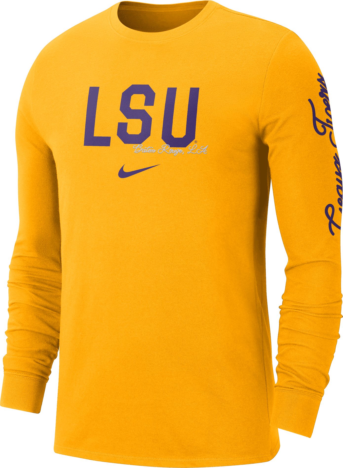 Nike Men S Lsu Tigers Gold Cotton Varsity Game Long Sleeve T Shirt International Shipping