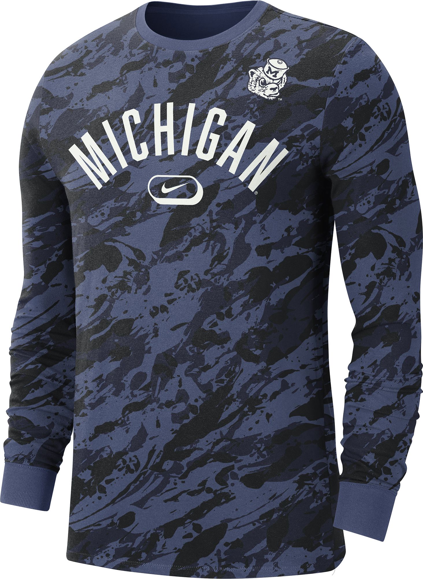 Nike Men's Michigan Wolverines Navy All Over Print Long Sleeve T-Shirt