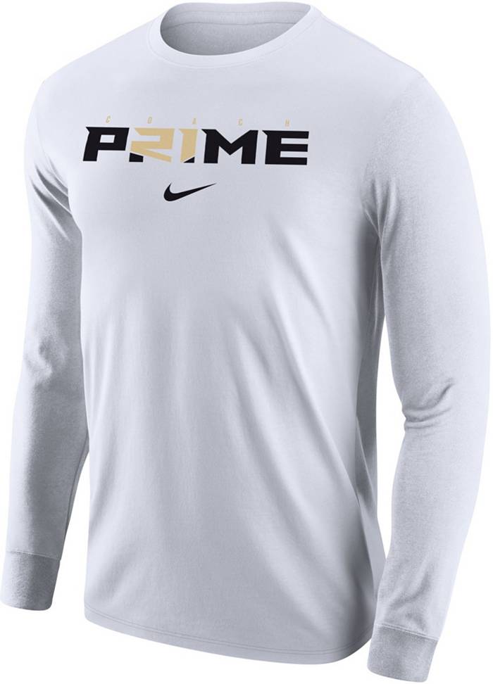 Nike Men's Coach Prime White Core Cotton Long Sleeve T-Shirt, Small | Holiday Gift