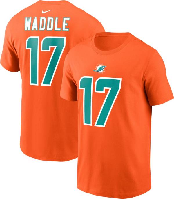 Jaylen Waddle Miami Dolphins Men's Orange Name & Number Logo T-Shirt 