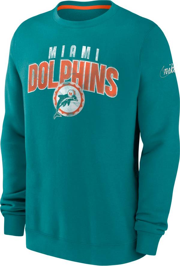 Nike Men's Miami Dolphins Rewind Shout Aqua Crew Sweatshirt | Dick's ...