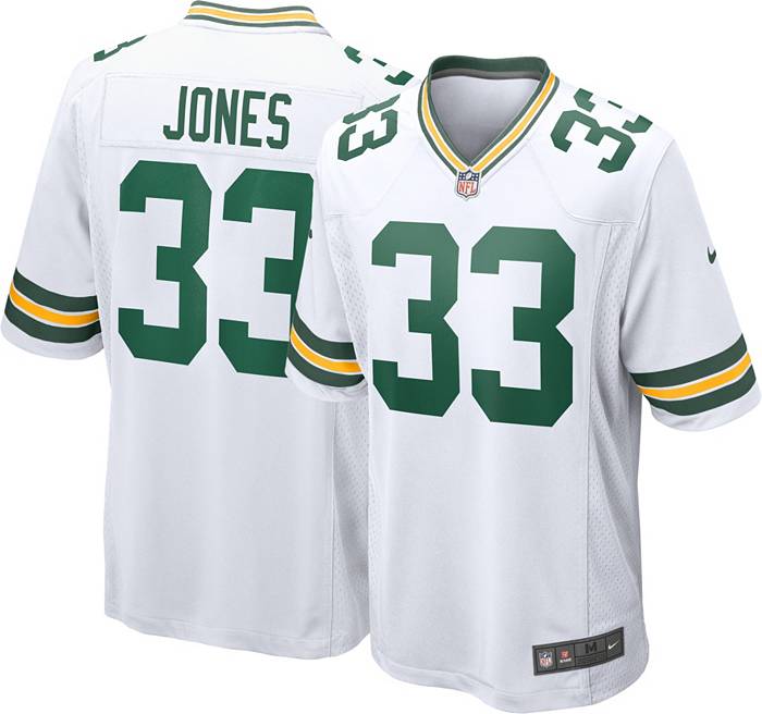 Packers #33 Aaron Jones Nike Away Elite Jersey 44 White