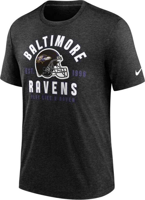 Nike Men's Baltimore Ravens Blitz Stacked Black Heather T-Shirt | Dick ...