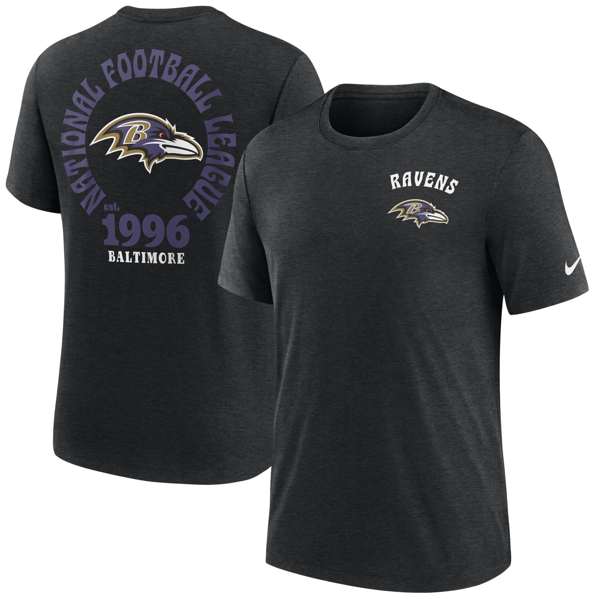 Nike Men's Baltimore Ravens Rewind Tri-Blend Black Heather T-Shirt product image