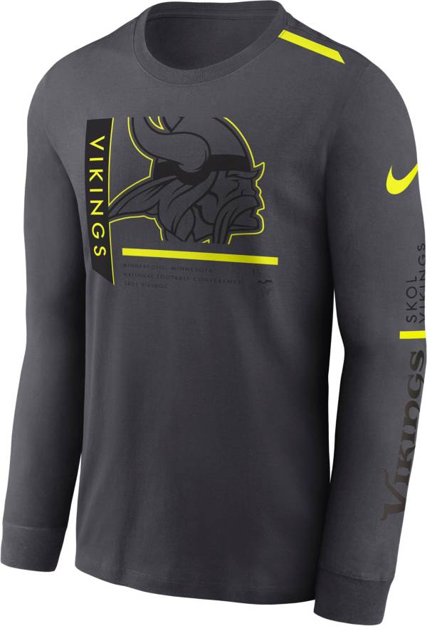 Nike Men's Minnesota Vikings Sideline Velocity Dark Heather Long Sleeve T-Shirt - Grey - XXL Each