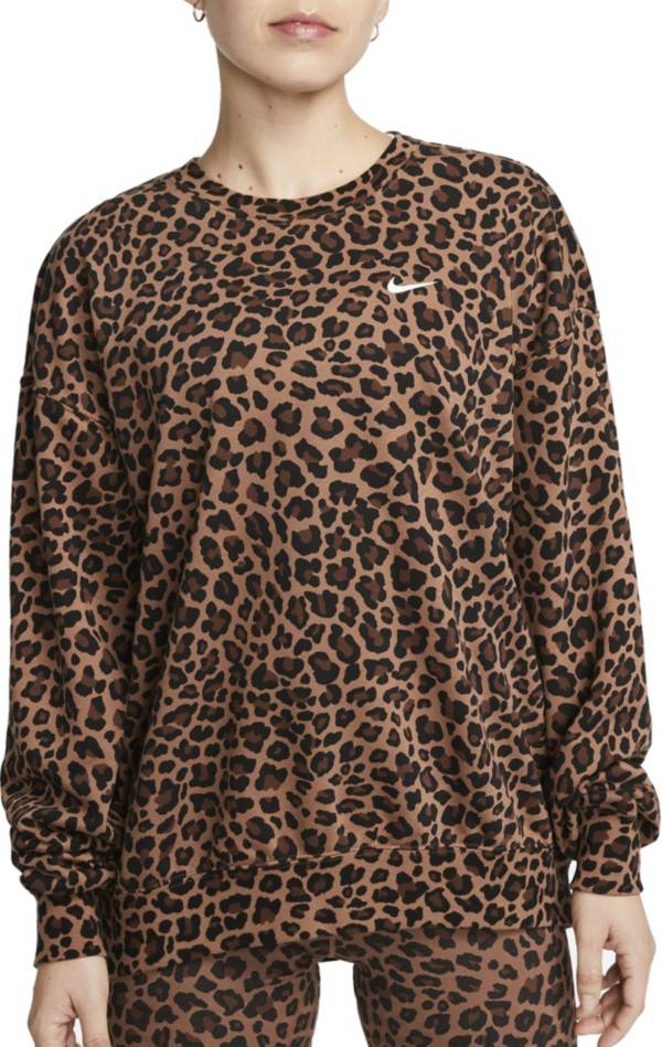 Nike Women's Dri-FIT Get Fit French Terry Leopard Print Crew Neck Sweatshirt  | Dick's Sporting Goods