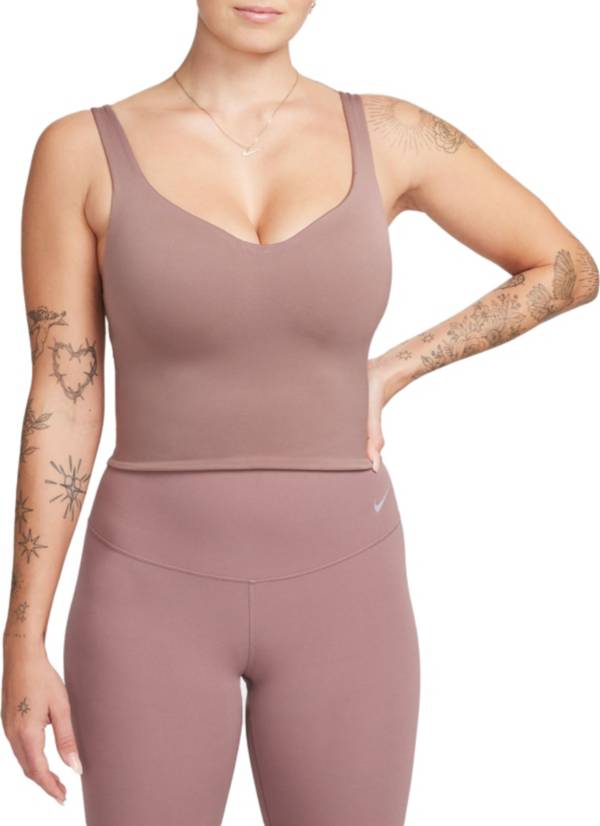 Nike Performance ALATE BRA TANK - Medium support sports bra - smokey  mauve/white/mauve - Zalando.de