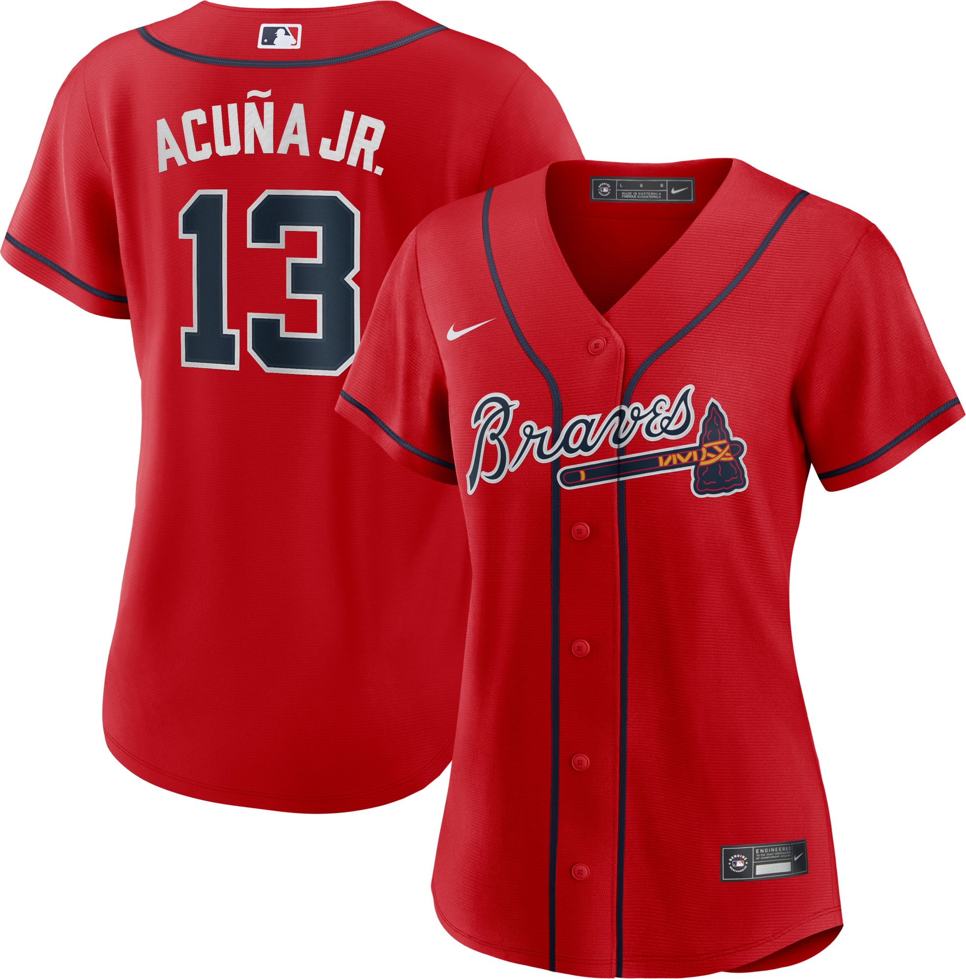 Nike Women's Atlanta Braves Ronald Acuña Jr. #13 Red Cool Base Alternate Jersey product image