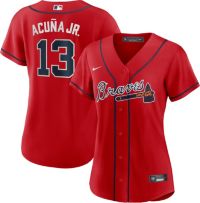 Nike Women's Atlanta Braves Ronald Acuña Jr. #13 Red Cool Base