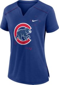 Chicago Cubs Womens Grey Shiny Crawl Bear V-Neck Tee by Nike
