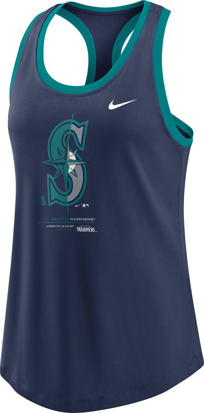 Women's Seattle Mariners Nike Aqua/Navy Modern Baseball Arch Tri-Blend  Raglan 3/4-Sleeve T