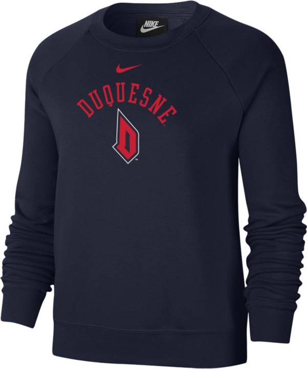 Nike Women's Duquesne Dukes Blue Varsity Arch Logo Crew Neck Sweatshirt ...