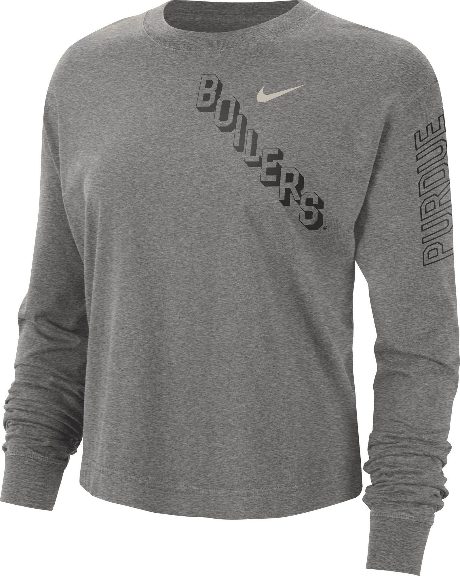 Nike Women's Purdue Boilermakers Grey Heritage Boxy Long Sleeve T-Shirt