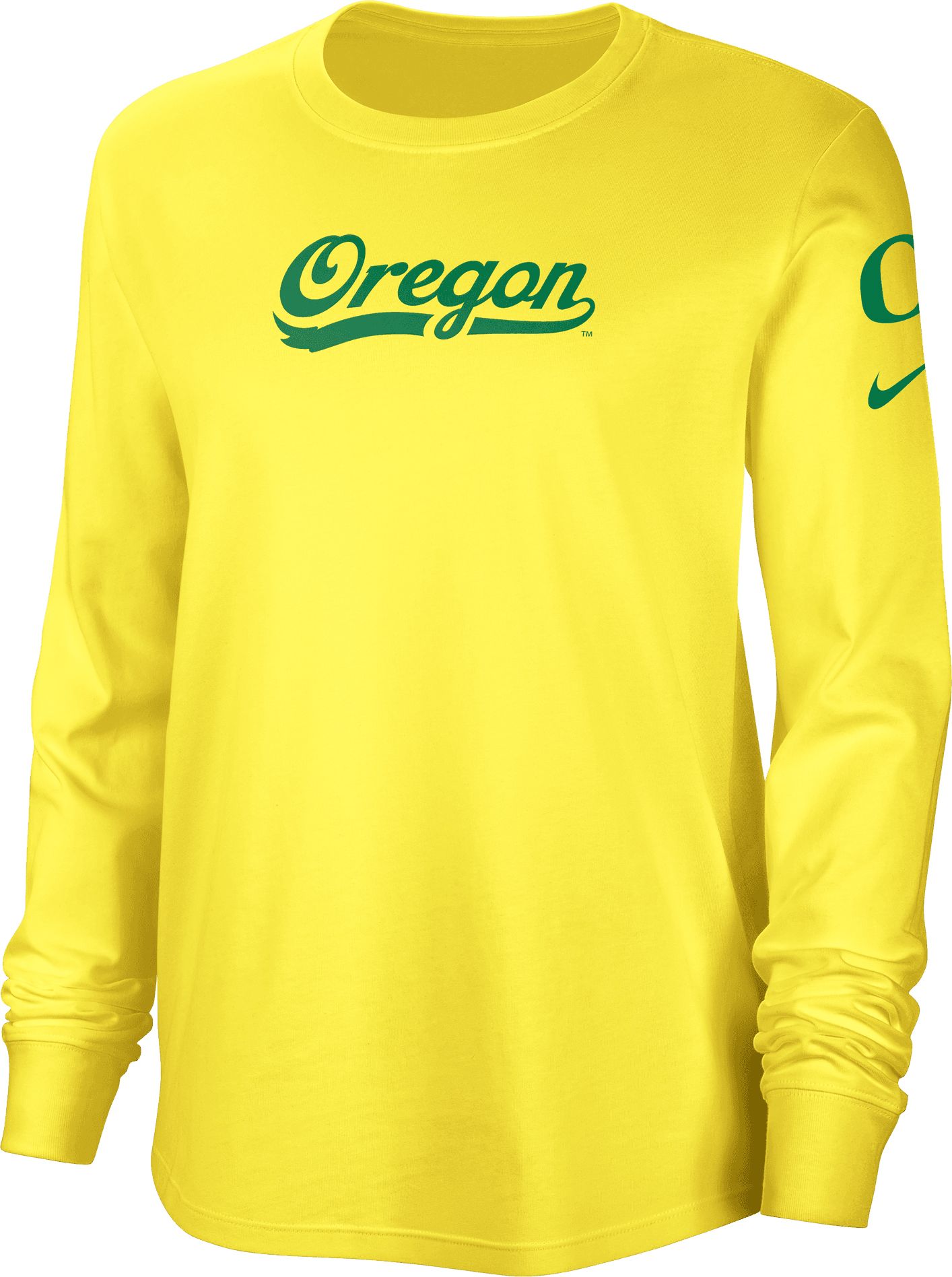 Nike Women's Oregon Ducks Yellow Cotton Letterman Long Sleeve T-Shirt