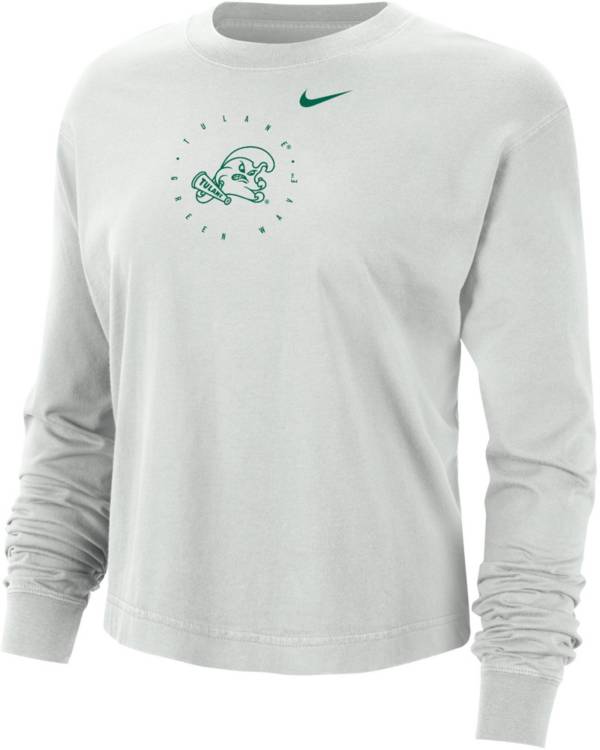 Nike Men’s Tulane Green Wave Grey Boxy Long Sleeve Cropped T-Shirt