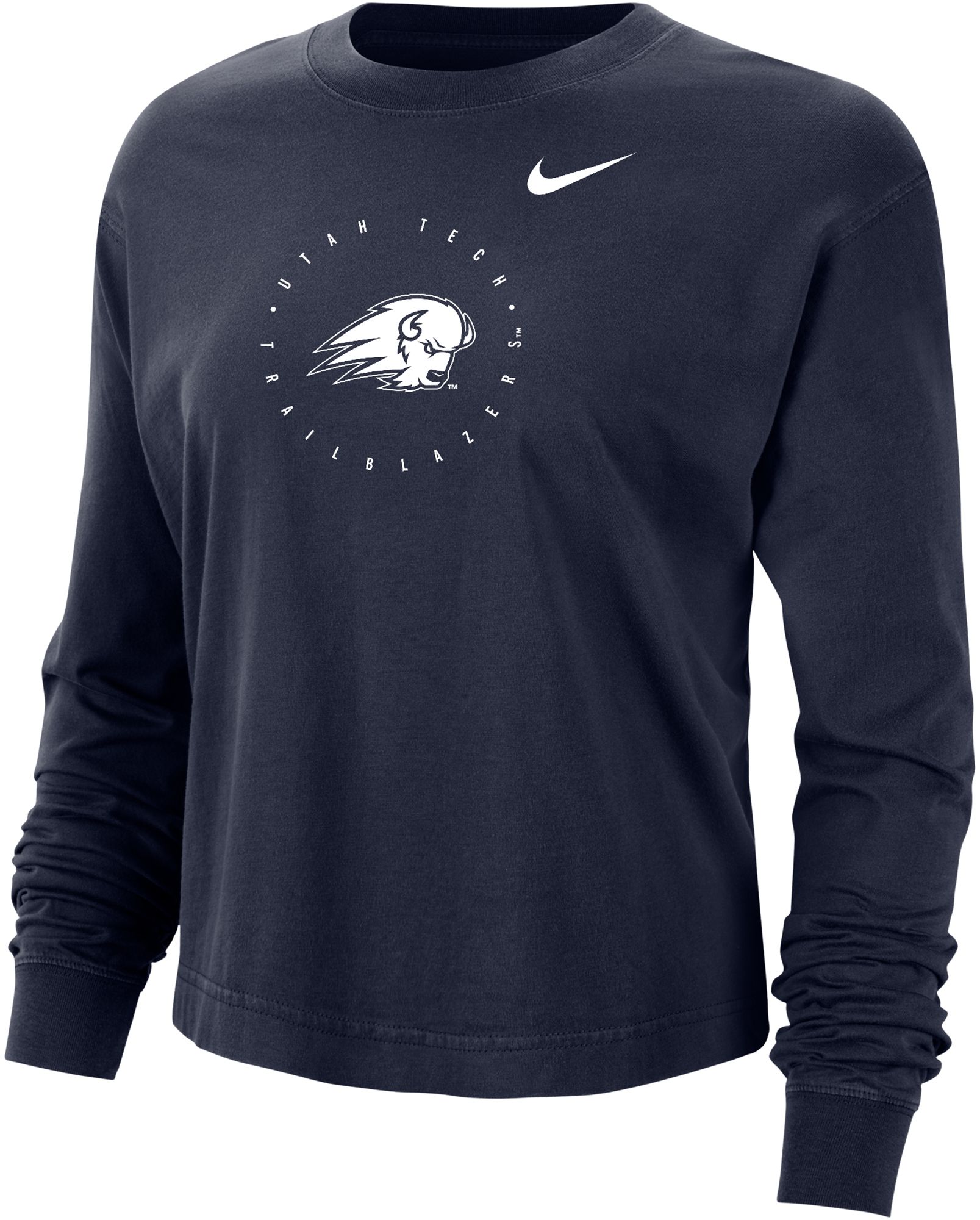 Nike Women's Utah Tech Trailblazers Navy Boxy Cropped Long Sleeve T-Shirt