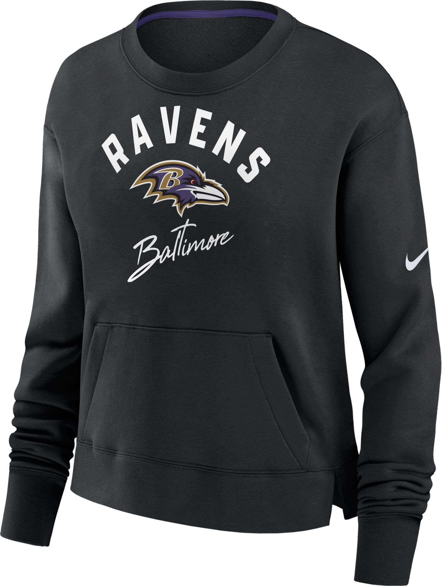 Nike Women's Baltimore Ravens Arch Team High Hip Black Cropped Crew ...