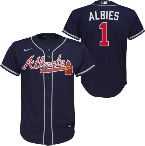 Nike Youth Atlanta Braves Ozzie Albies #1 Navy Cool Base Alternate