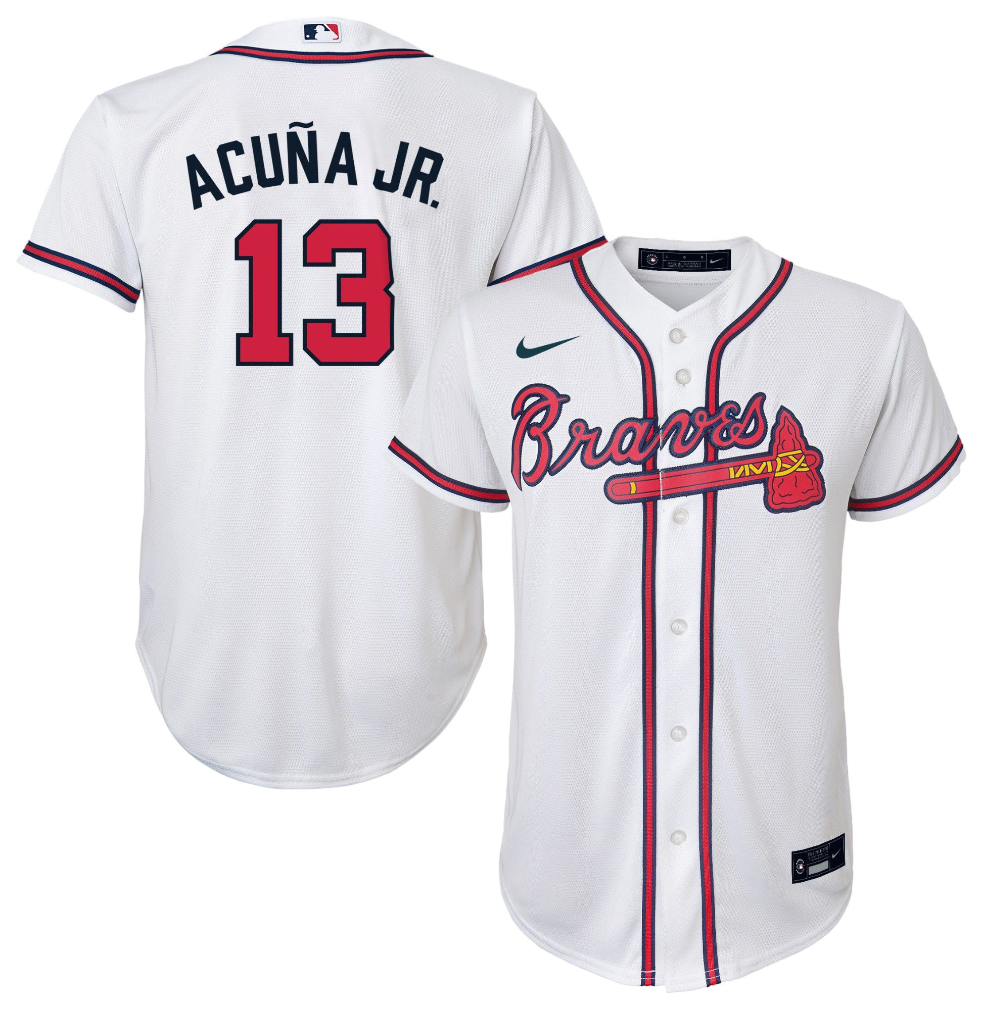 Nike Youth Atlanta Braves Ronald Acuña Jr. #13 White Home Cool Base Jersey product image
